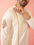 Men's Cream Zardozi Kurta Red Dhoti Set